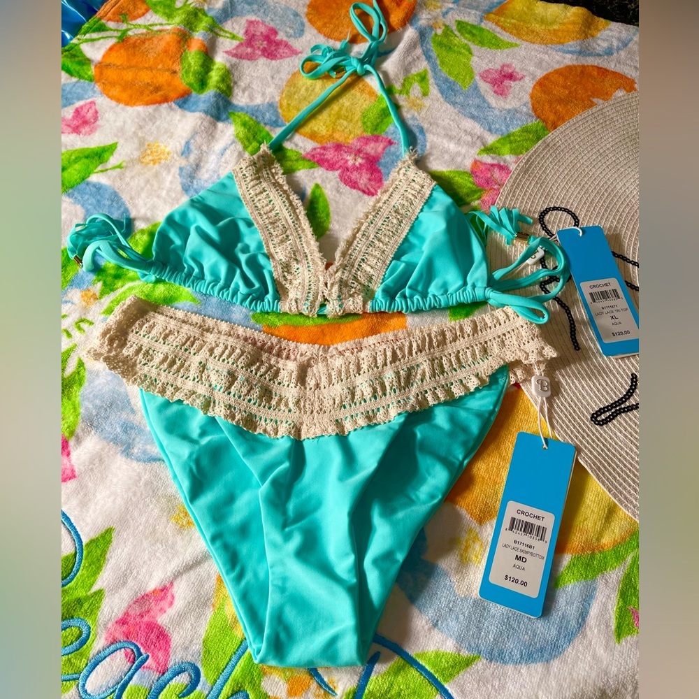 NWT Beach bunny crochet lady lace set XL top/M